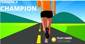 Runner in orange shirt on the road- PHLC logo and Training and Champion